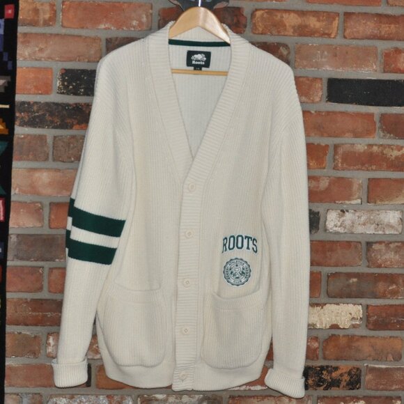 Roots Other - Roots Athletics Club Crest Varsity Knit Cardigan Sweater 100% Organic Cotton L